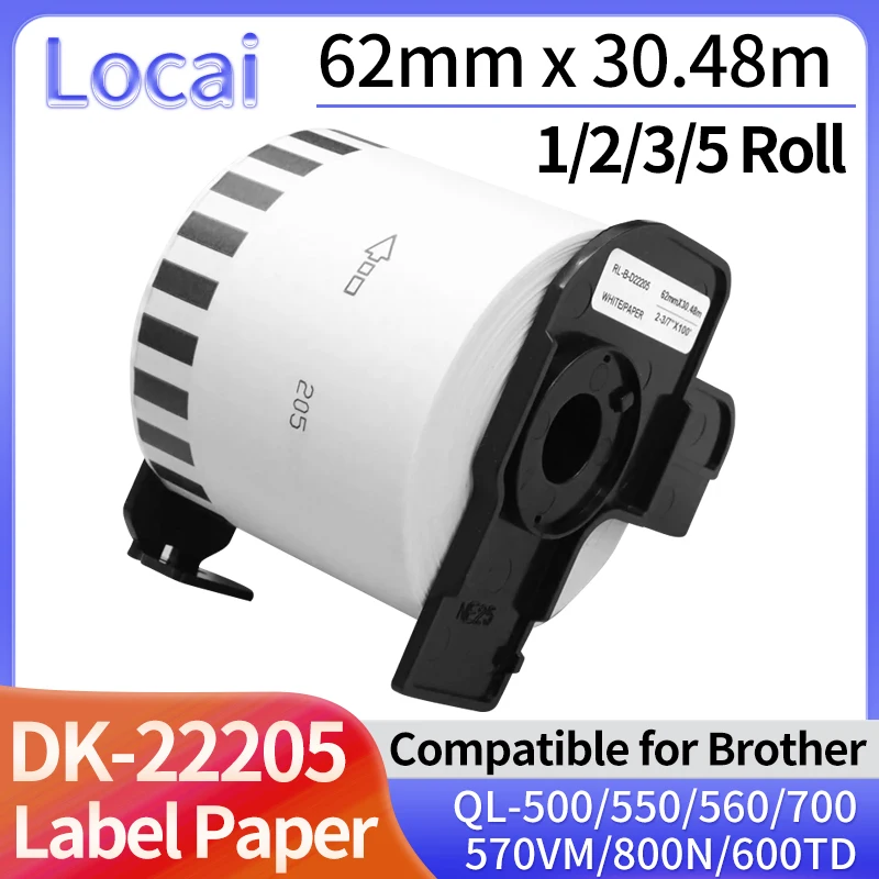 1/2/3/5 Roll DK-2205 22205 Label Thermal Paper 62mmx30.48m Continuous Length for Brother QL-500 QL550 QL560 QL700 QL570VM QL800N