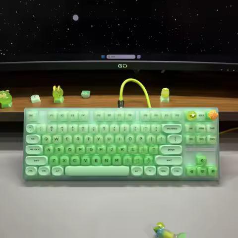 Lemon Green HOA Profile Custom Double Shot PBT Keycaps 132 Keys Keyboard PC Keycaps for Cherry MX Switches Mechanical Keyboard