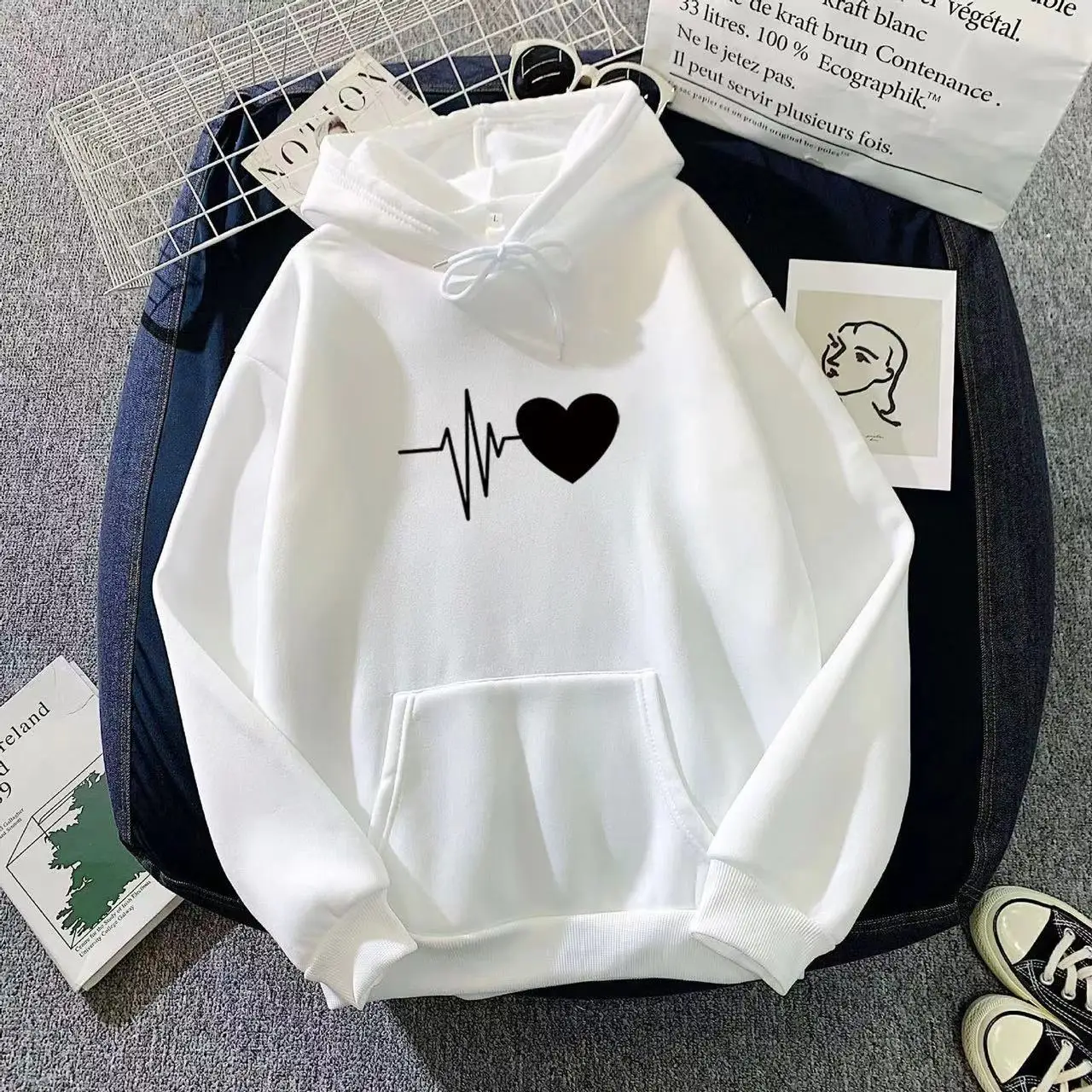 

2024 casual loose top coat lovers hoodie autumn and winter new Korean version hooded and fleece hoodie