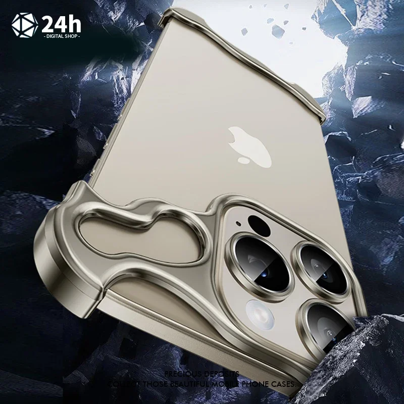 

Luxury Lrregular Bare Metal Bumper Phone Case IPhone 13 14 15 16 Pro Max Lens Film Shell Aluminum Alloy Fall Protection Covers