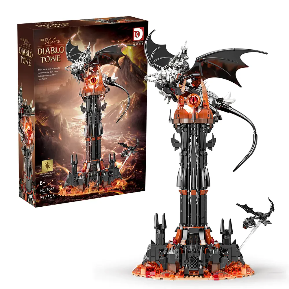 

7043PCS Creative Lord of the Ring Eye of Sauron Black Tower Dragon Building Blocks Assemble Bricks Toy Gift For Children Adult
