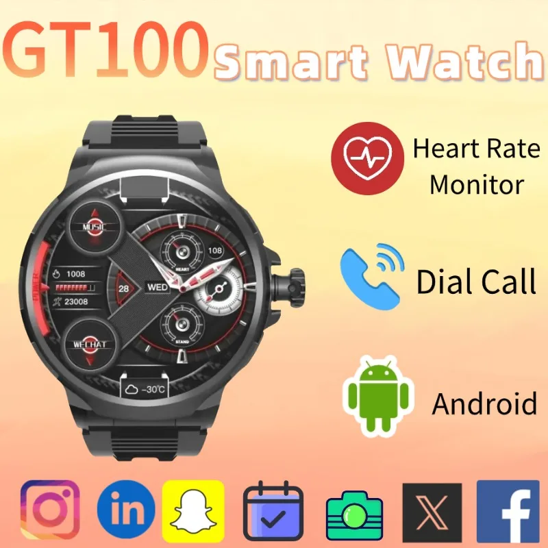 

GT100 Unisex Smart Watch 1.85 Inch HD Display 4G GPS SIM 180 Rotating Camera 1050mAh Battery Android Waterproof Fitness Tracker