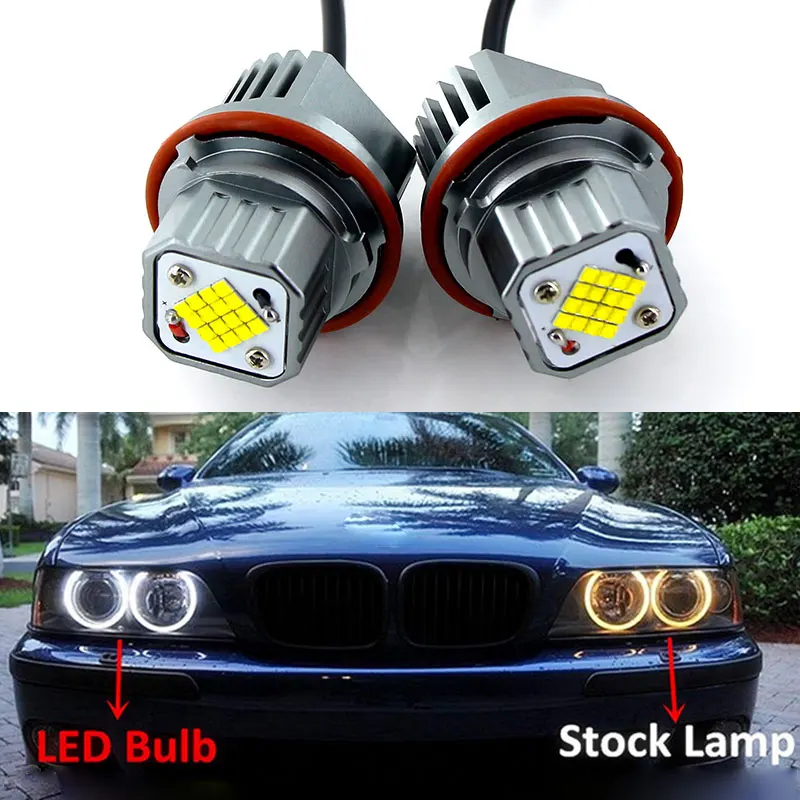 2x80w White CANbus LED Angel Eyes Marker Lights Bulbs For E39 E53 E65 E66 E87 E60 E61 525i 530i xi 545i M5 2004-2007 Error Free view 6