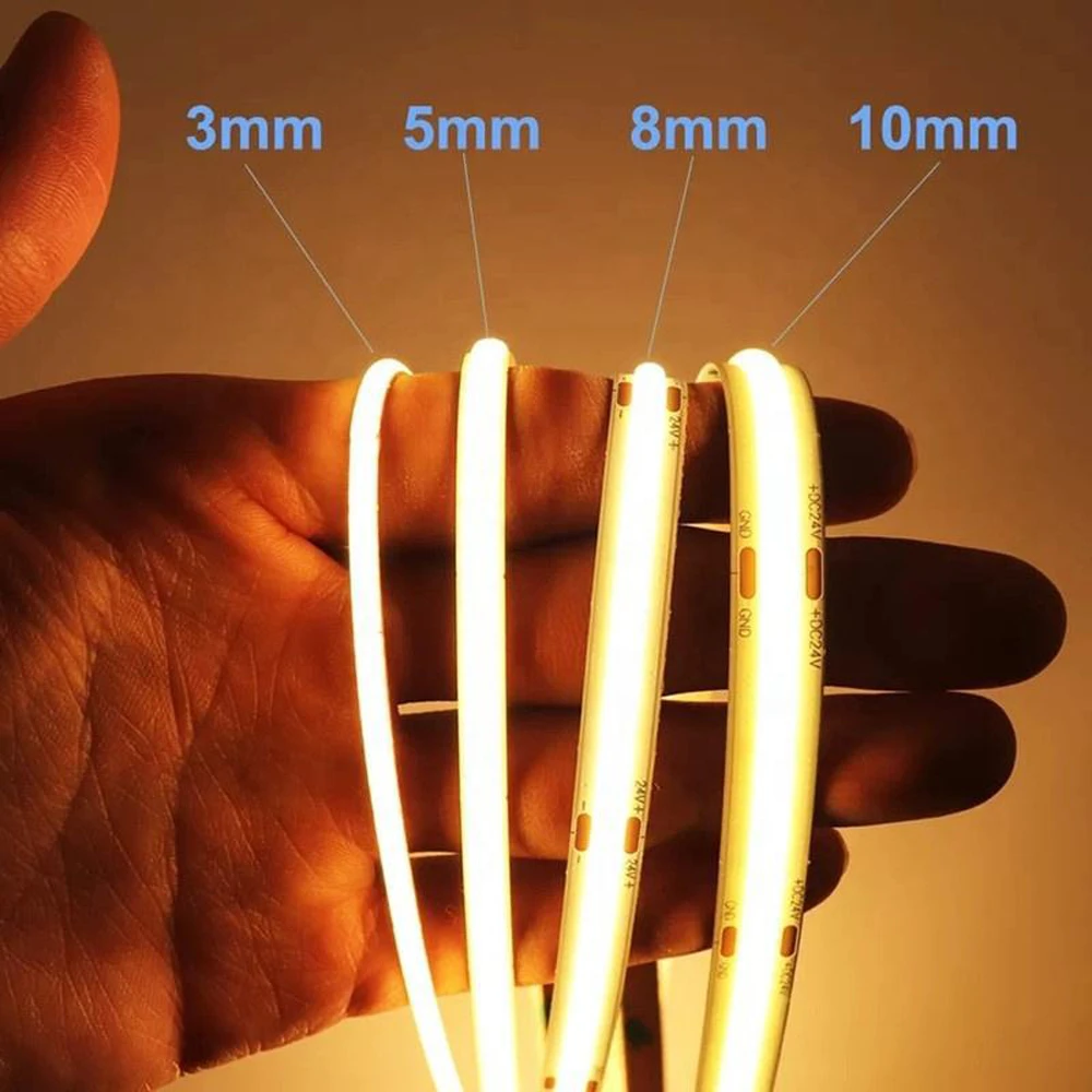 

5M 5V 12V 24V 3mm 5mm 8mm COB LED Strip Light 480LED/m Warm Cool White Flexible Linear Tape Lights Bar Narrow