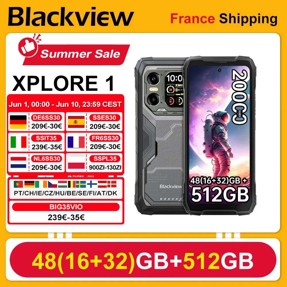 Blackview XPLORE 1 [No EU Charger] Rugged Smartphone 5G 20000mAh 45W 48(16+32)GB + 512GB 6.78'' 2.4K Android 15 Mobile Phone