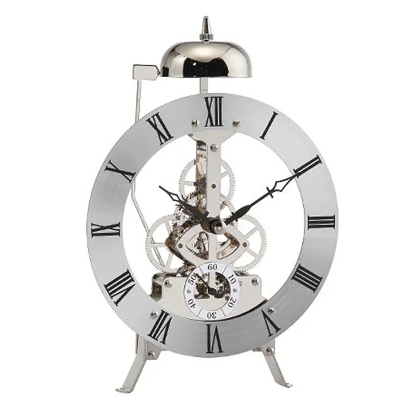 

Metal Table Clock Minor Single Side Desk Clock Bell Rings Mechanical Watch Interior Accessories with Band Leg Retro Design