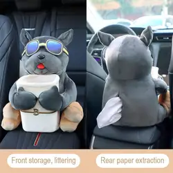 2 In 1 Car Mounted Tissue Box Cartoon Plush Doll Auto Armrest Box Hanging Paper Drawer Storage Car Trash Can And Tissue Holder