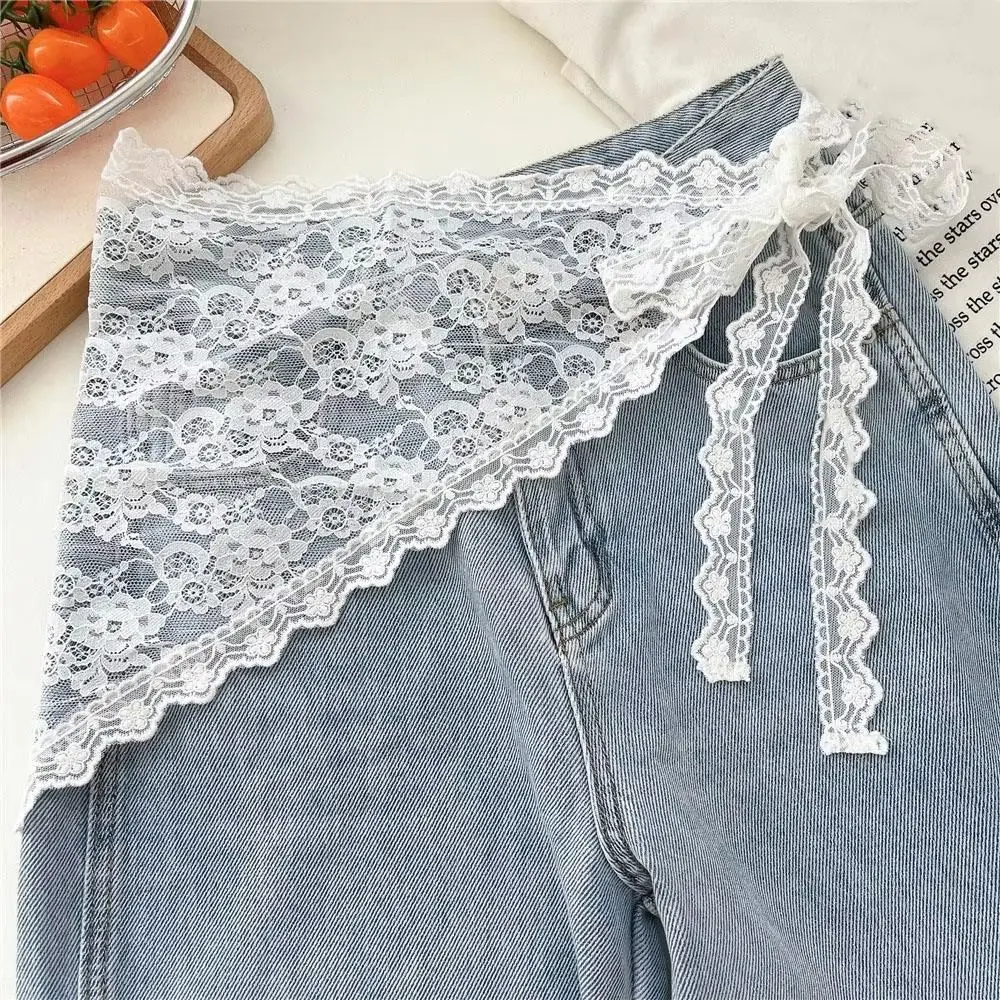 

Spicy Girl Y2K Lace Half Skirt Triangle Flower Embroidery Gauze Skirt Trendy Lace-up Outwear Mini Skirt Skirt Accessories