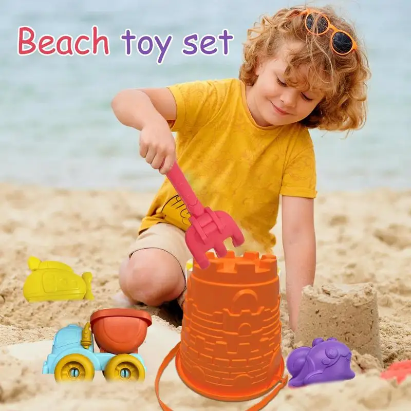 Beach Sand Toys Kit Sand Bucket And Shovels Set Portable Sandbox Castle Supplies For Friends Boys Toddler Girls Family