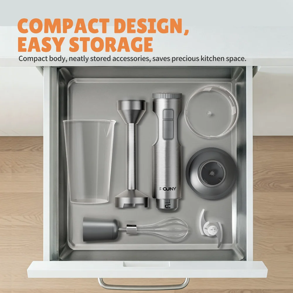 Leistungsstarker Stabmixer, 4-in-1-Babynahrungsmixer aus Edelstahlstab, 700-ml-Rührbecher, 500-ml-Prozessor, Schneebesen, MAX 1200 W – Detail 12