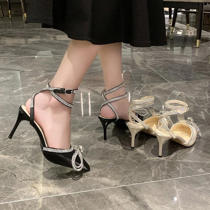 Big Butterfly-Knot Sandals Woman Summer 2024 High Heels Women Pumps Pointed Designer Shoes Mary Janes Sexy Stiletto Wedding Shoe