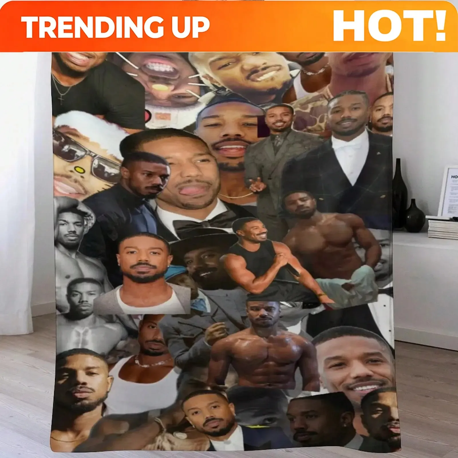 Customize 1PC Michael B Jordan Character Printed Flannel Blanket - Wrinkle-Resistant, Durable, Bedroom Suitable, Ideal for Dormi
