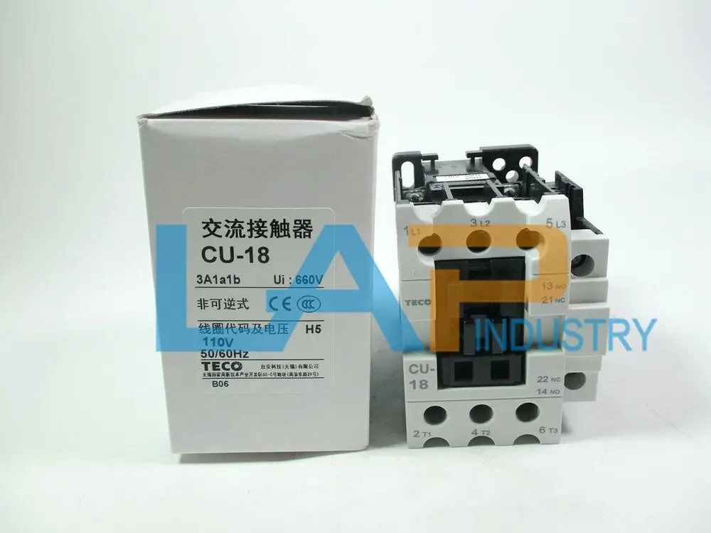 

TECO CU-18 Magnetic Contactor 35 Amp, 3 Phase, 110V Coil 3A1a1b (TAIAN CN-18)