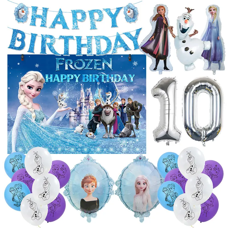 Disney Frozen Birthday Decoraction Tableware Set Happy Birthday Balloons Banner Elsa Kids Birthday Candy Box kids Party Favors