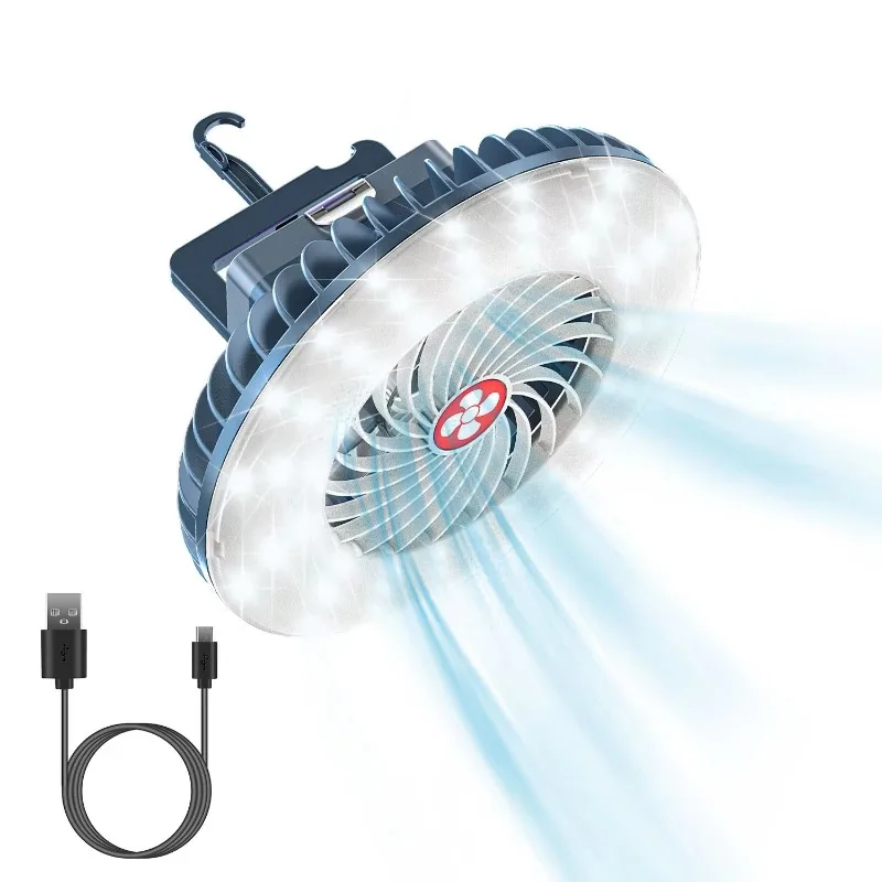 Portable Rechargeable Camping Fan 3 Speeds 2 Lighting Brightness Hanging Tent Lamp Emergency Power Bank Outdoor Lighting Supply