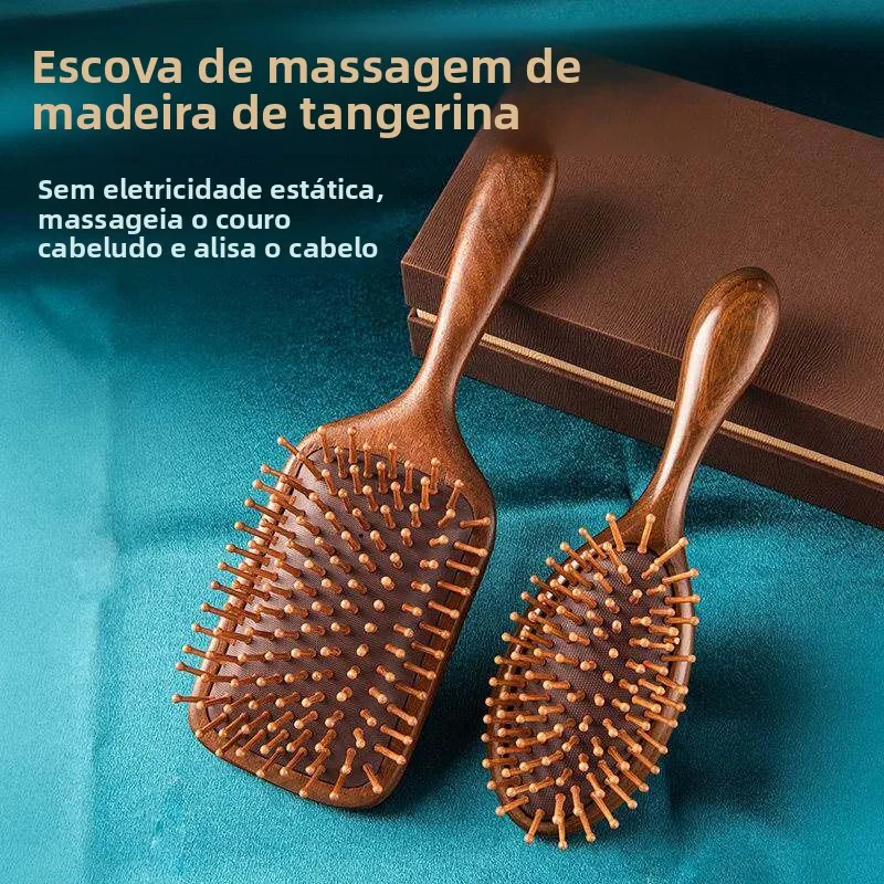 天然クルミ木製コームエアクッションマッサージコーム女性スタイル家庭用ヘアケアツール調節可能なハンドル再利用可能な家族向け製品