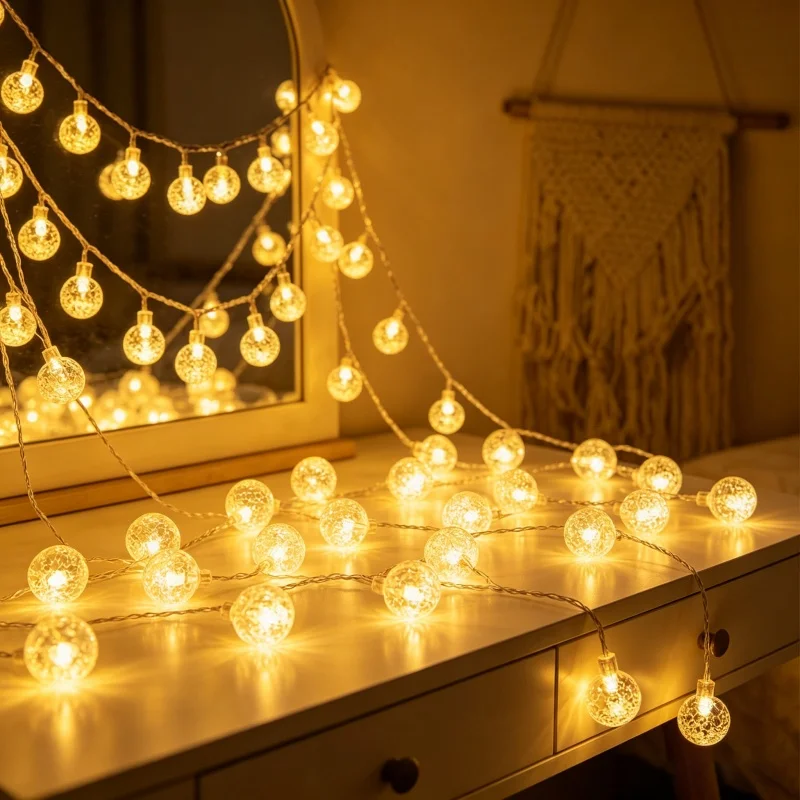 Romantic LED Crystal Ball String Lights Battery Power Bubble Ball Light String Bedroom Garden Party Christmas Wedding Decoration