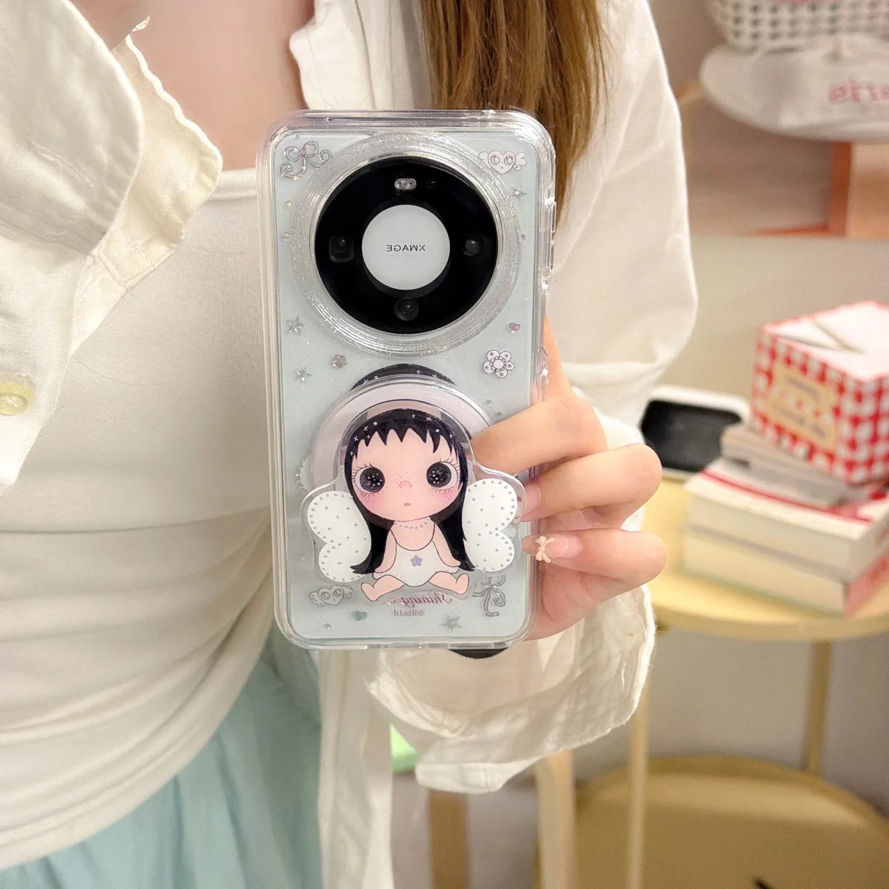 Coque de téléphone Kawaii scintillante pour iPhone 18 17 16 15 14 13 Pro avec bordure dorée et support magnétique mignon, film de protection inclus