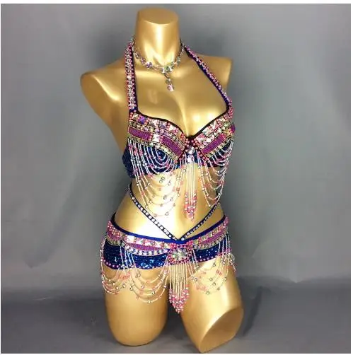 Sexy Bar+Belt 2pcs set belly dance costume Christmas hot girl stage dance wear party show clothing