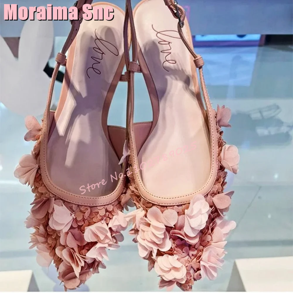 Sandały z płatkami owinięte palcem szpiczasty nosek blok na niskim obcasie moda damska luksusowe designerskie sandały sukienka na pasku buty różowe