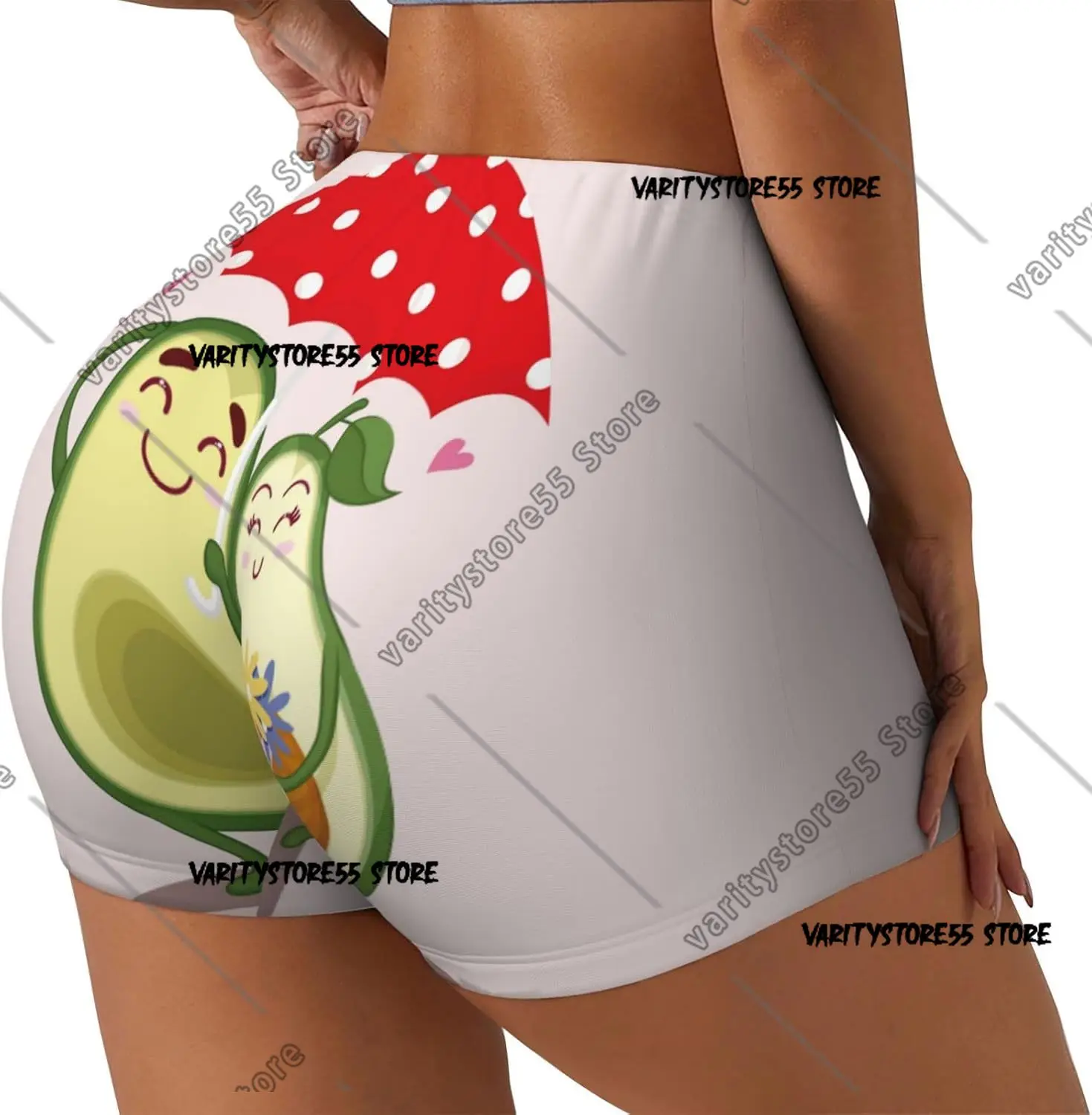 Avocado Lovers Wearing Umbrella Print Workout Shorts for Women Seamless Soft Smooth Gym Yoga Scrunch Active Shorts