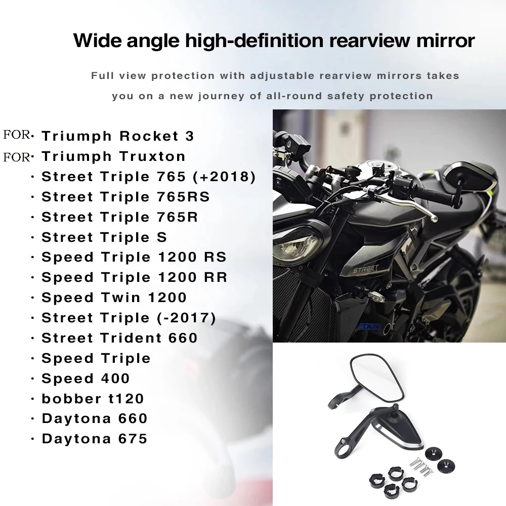 

Motorcycle CNC Handlebar Handle Bar Rearview Side Mirrors Bar End Mirror Kit For Street Trident 660 Bobber T120 Daytona 660 675