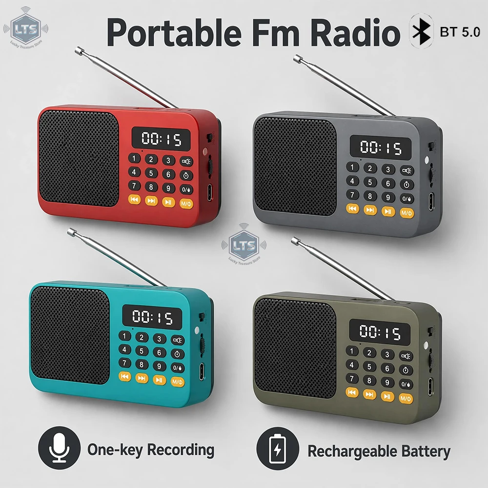 Bluetooth 5.0 FM Radio Portable Speaker with LED Light Support Recording TF Card USB Play Wireless Speaker Radio FM Receiver New