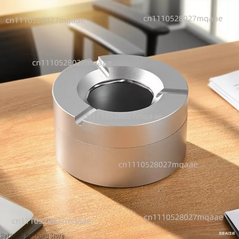 Home Office Desktop Aluminum Alloy Open and Close Ashtray with High Appearance and Anti Drop Silver Car Ashtray