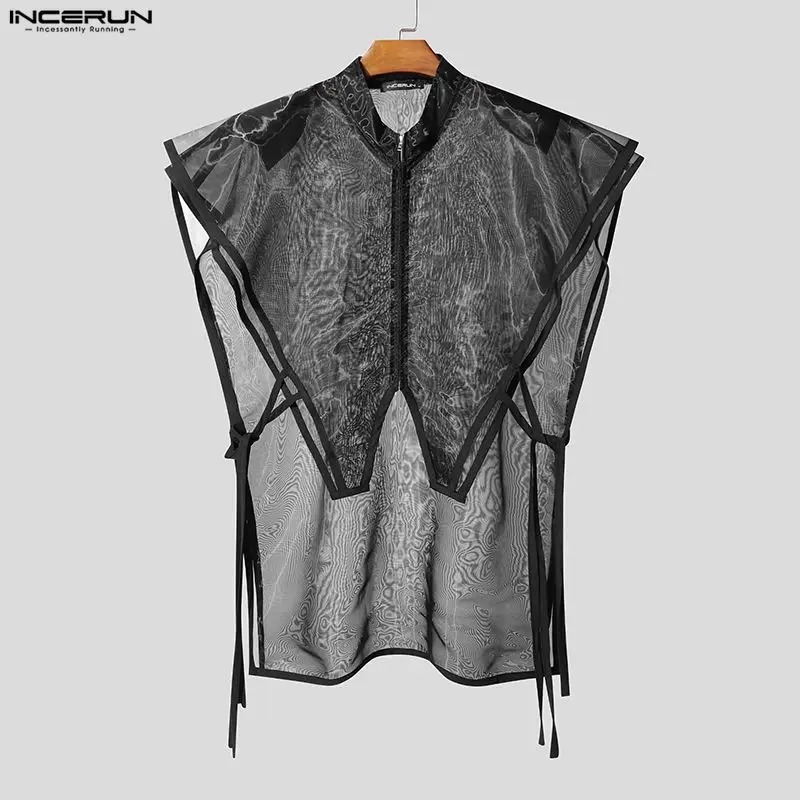 

Мужские жилеты INCERUN, однотонные, с воротником-стойкой, без рукавов, нестандартного кроя, с прозрачной молнией, стильная мужская одежда, топы