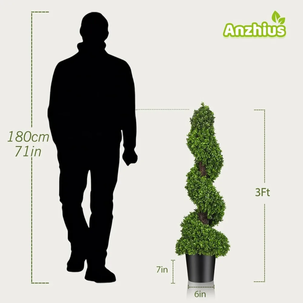 أشجار خشب البقس الحلزونية الاصطناعية بطول 3 أقدام مع أواني سيراميك للمدخل الخارجي والشرفة وديكور الحديقة