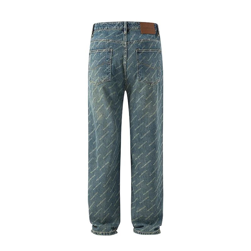 Hip hop fashion letter print men's jeans 2024 couple new loose straight fashion personality youth Korean pants men clothing