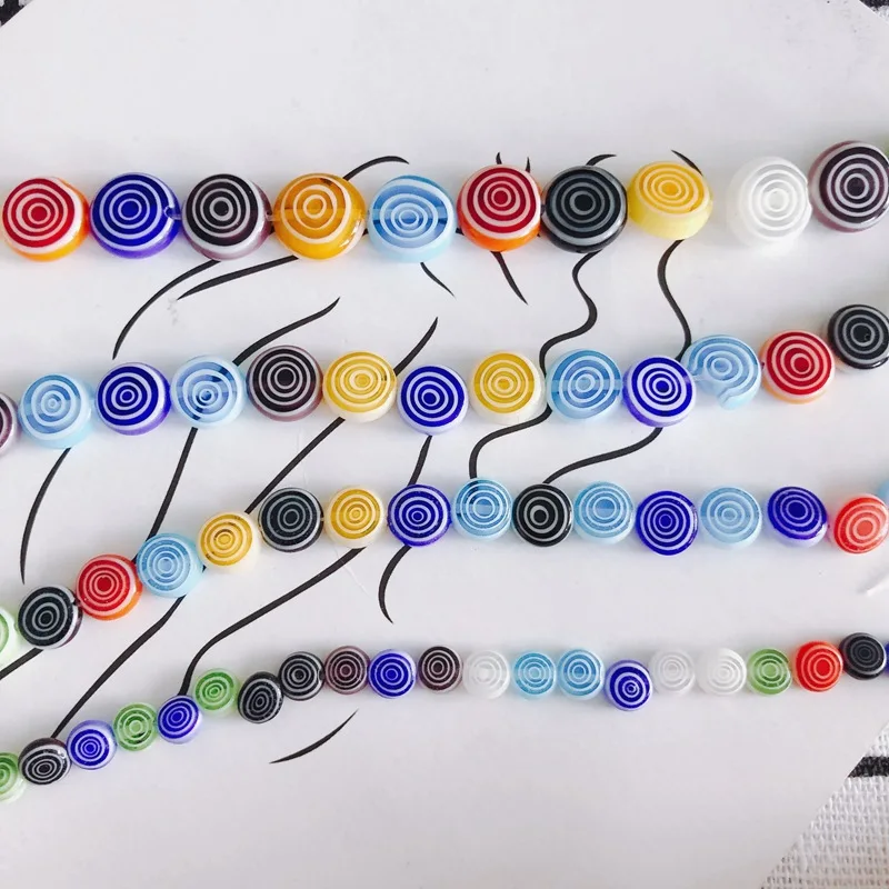 DIY Jewelry Accessories Mixed Color Glass Millefiori Beads Flat Beads for Necklace & Bracelet Making Supplies（2pcs）