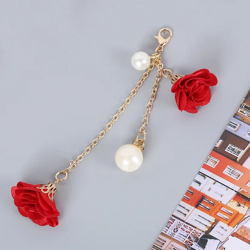 New Fashion Crystal Mobile Phone Hanging Chain Jewelry for Women Pearl Dried Flower Charm Cellphone Case Pendant DIY Accessories