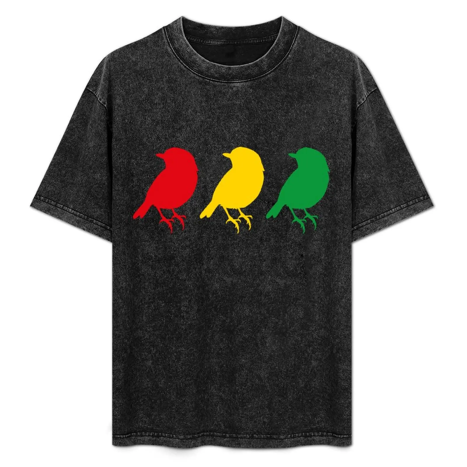 

3 little Birds - Three Birds Rasta Colors Bob Song T-Shirt All Match Print Short Sleeve Top
