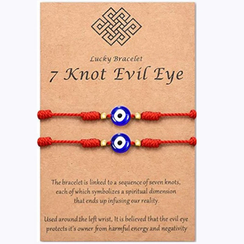 Evil Eye 7 Knot Bracelet with Hand Painted Evil Eye on a Hand Woven Adjustable Bracelet String Amulet for Women Men Boys Girls