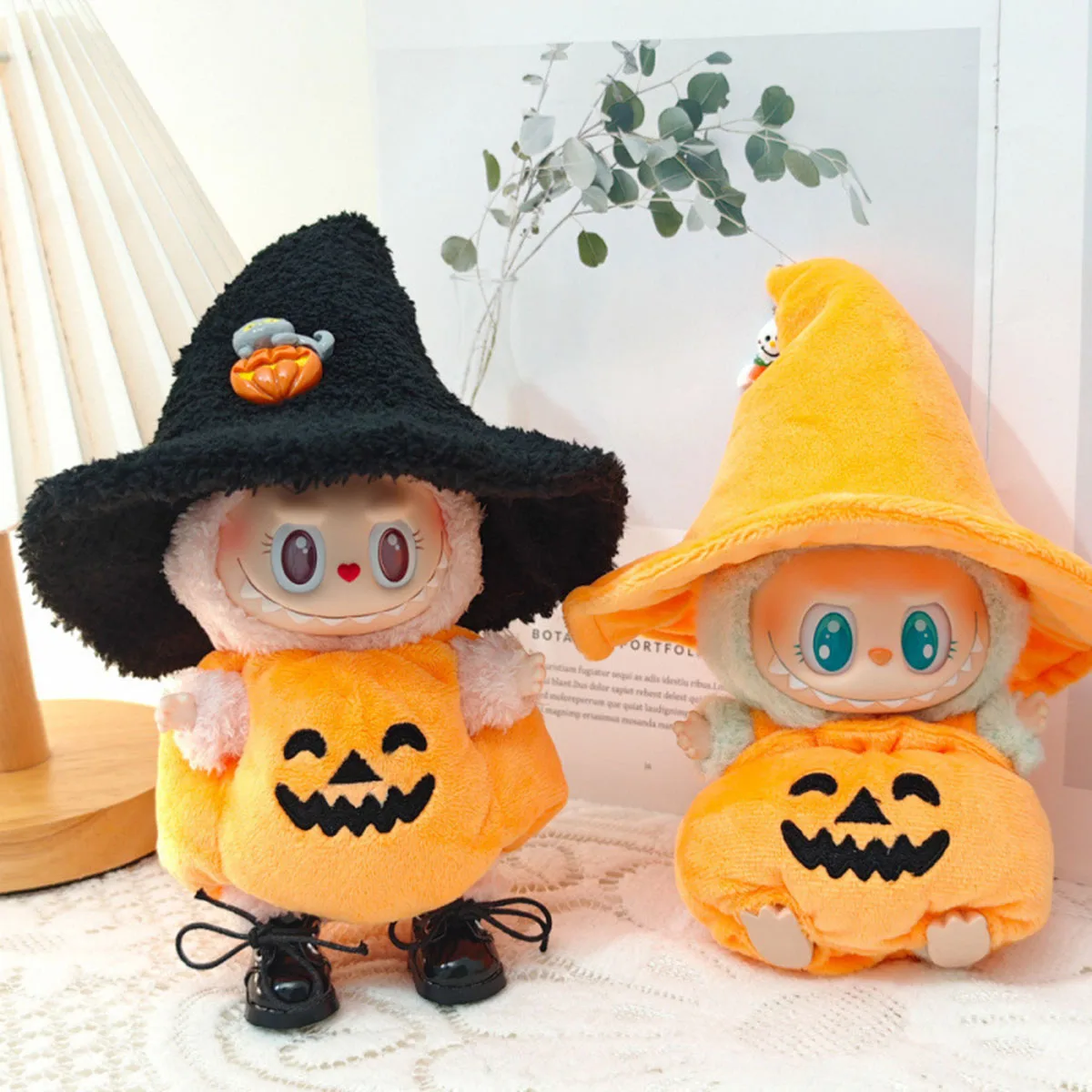 Mini Plush Doll Clothes Devil Clothes For Labubu&Cotton Doll Elf Wing Tail Horn Headwear Halloween Costume Accessory