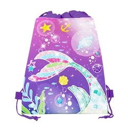 Cartoon Mermaid Tail Non-woven Gifts Bag Birthday Drawstring School Backpack Kids Baby Shower Party Storage Package Bags Decor