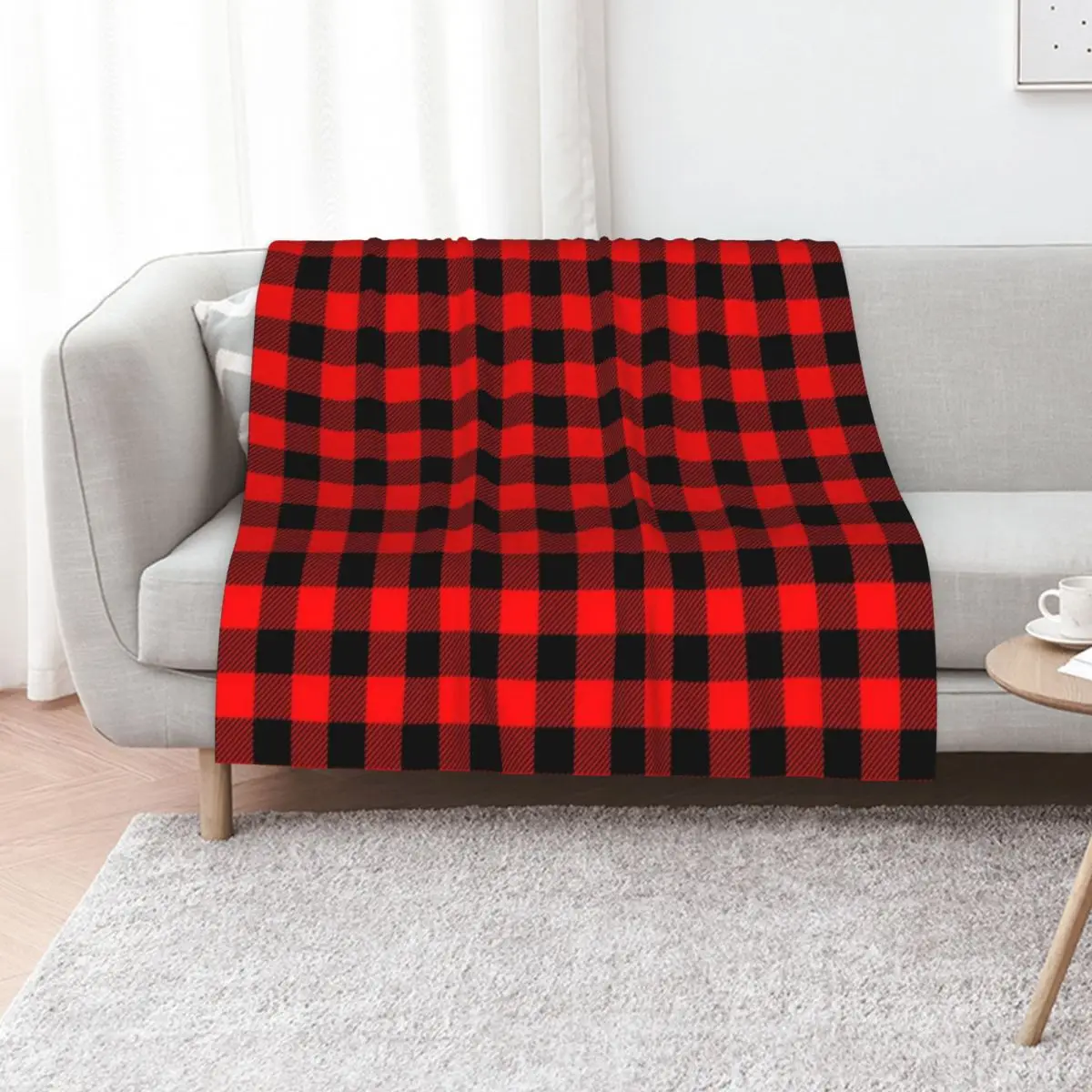 

Buffalo Check Red and Black Plaid Lumberjack Canadiana Style Throw Blanket Beach Decorative Beds Bed linens Blankets