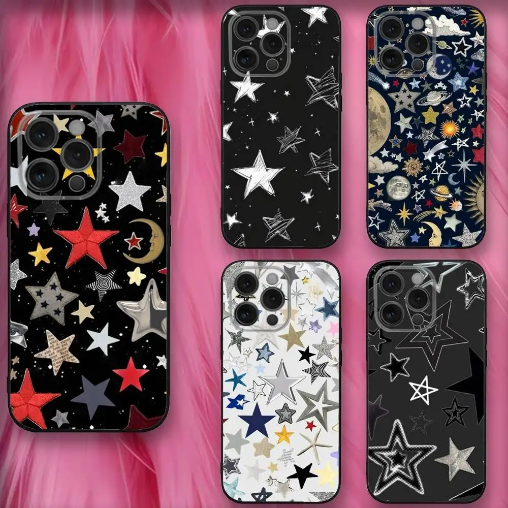 

C-Color Star Pattern Phone Case For iPhone 16,se4,15,14,13,12,11,Pro,X,XS,Max,XR,Plus,Mini Soft Black Cover