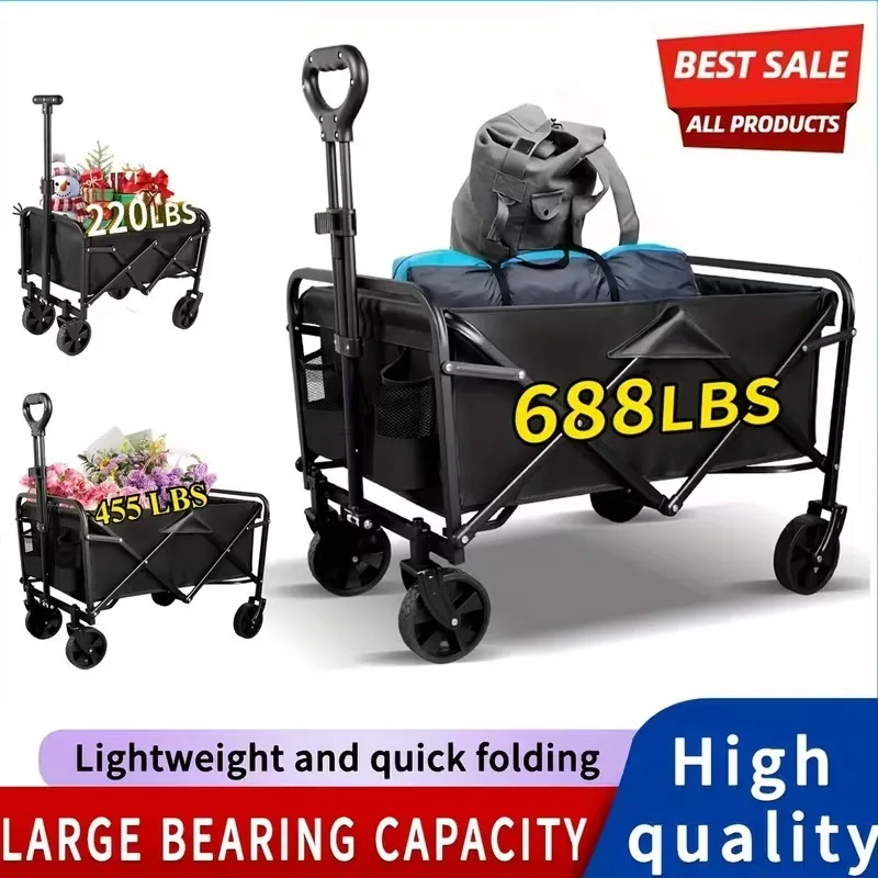 

Складная садовая тележка для тяжелых условий эксплуатации с 4-колесными страховыми шинами, металлическим каркасом и большой вместительностью, высокая грузоподъемность для переноски на открытом воздухе