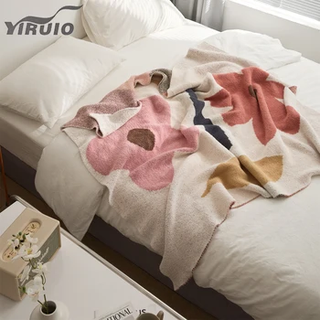 YIRUIO Jacquard Downy 극세사 담요, 우아한 홈 데코, 소파 침대 니트 쓰로우 담요, 푹신하고 편안한 힐링 담요 