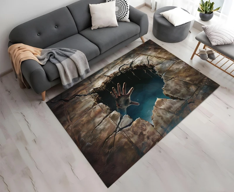 Horror Cracked Floor Creepy Zombie Hand 3D Visual graphics Rug,Bar Game Room,Non Slip Rug,Present