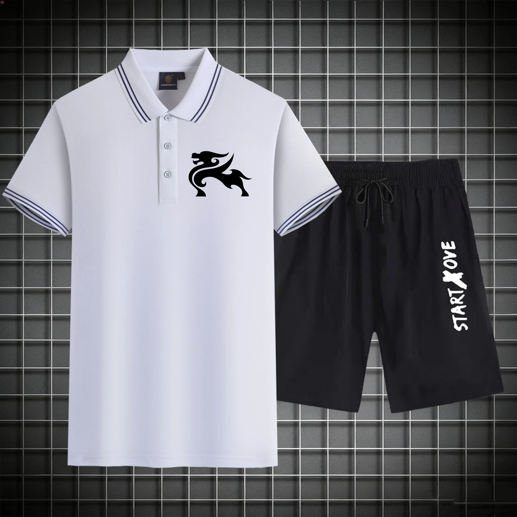 

men's Polos sets 2026 Summer sweatshirt set sets for men Short sleeve men's suits Graphic Printed sweat suit Polyester