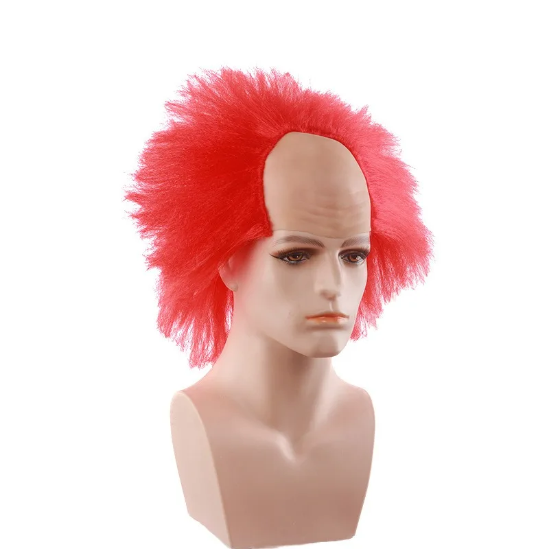 Man Baldness Wig Bar Funny Performance Headwear Red Fluffy Headgear Halloween Masquerade Dress Up Half Scalp Wig Cover
