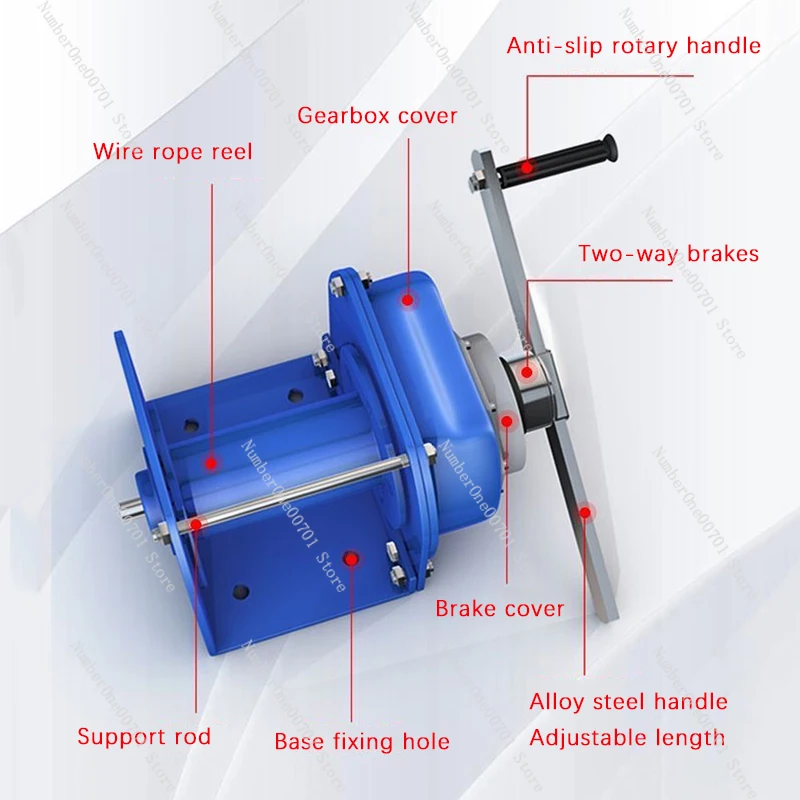 

Household Self-Locking Heavy Duty Hand-Crank Winch Manual Winch Self-Locking Type With Brake Traction Machine 0.5T