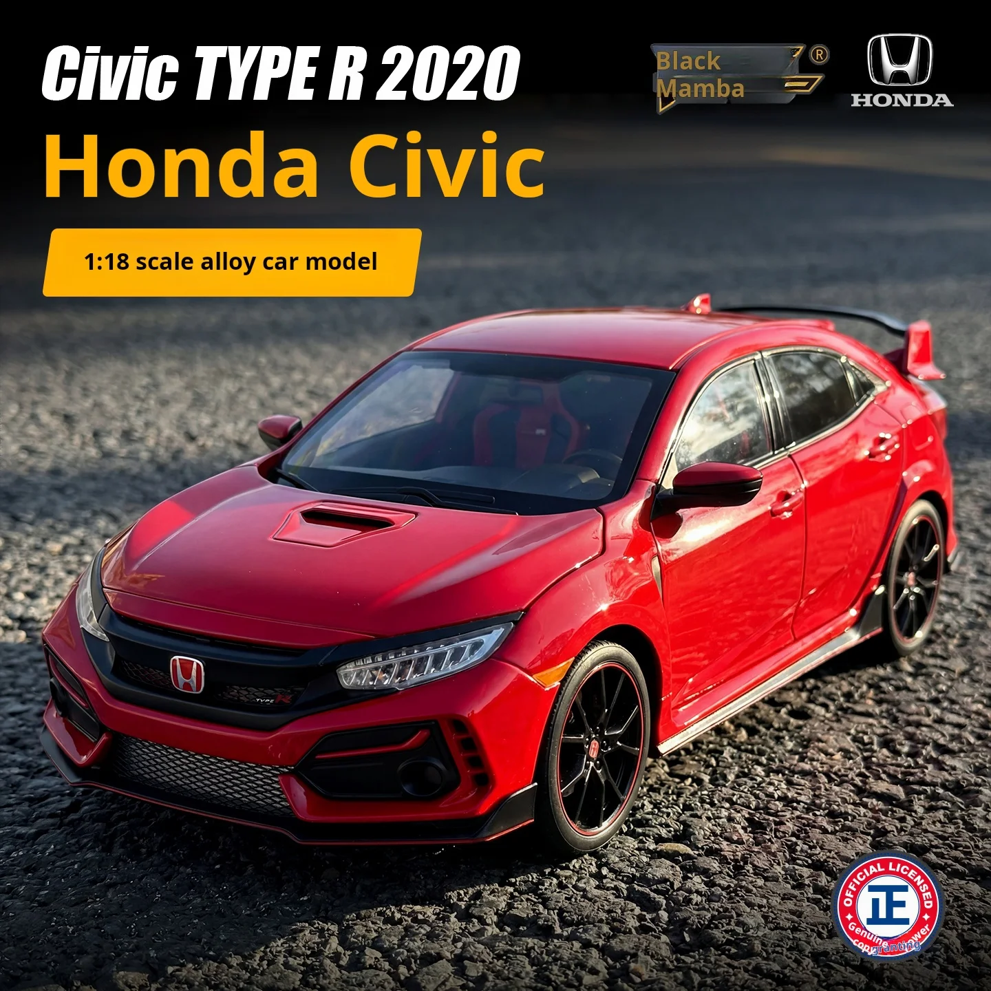 Modelo de Auto a Escala 1:18 del Honda Civic TYPE R 2020, Oficialmente Licenciado, Completamente Abrible, de Metal Fundido a Presión, de Alta Calidad, Coleccionable y de Juguete