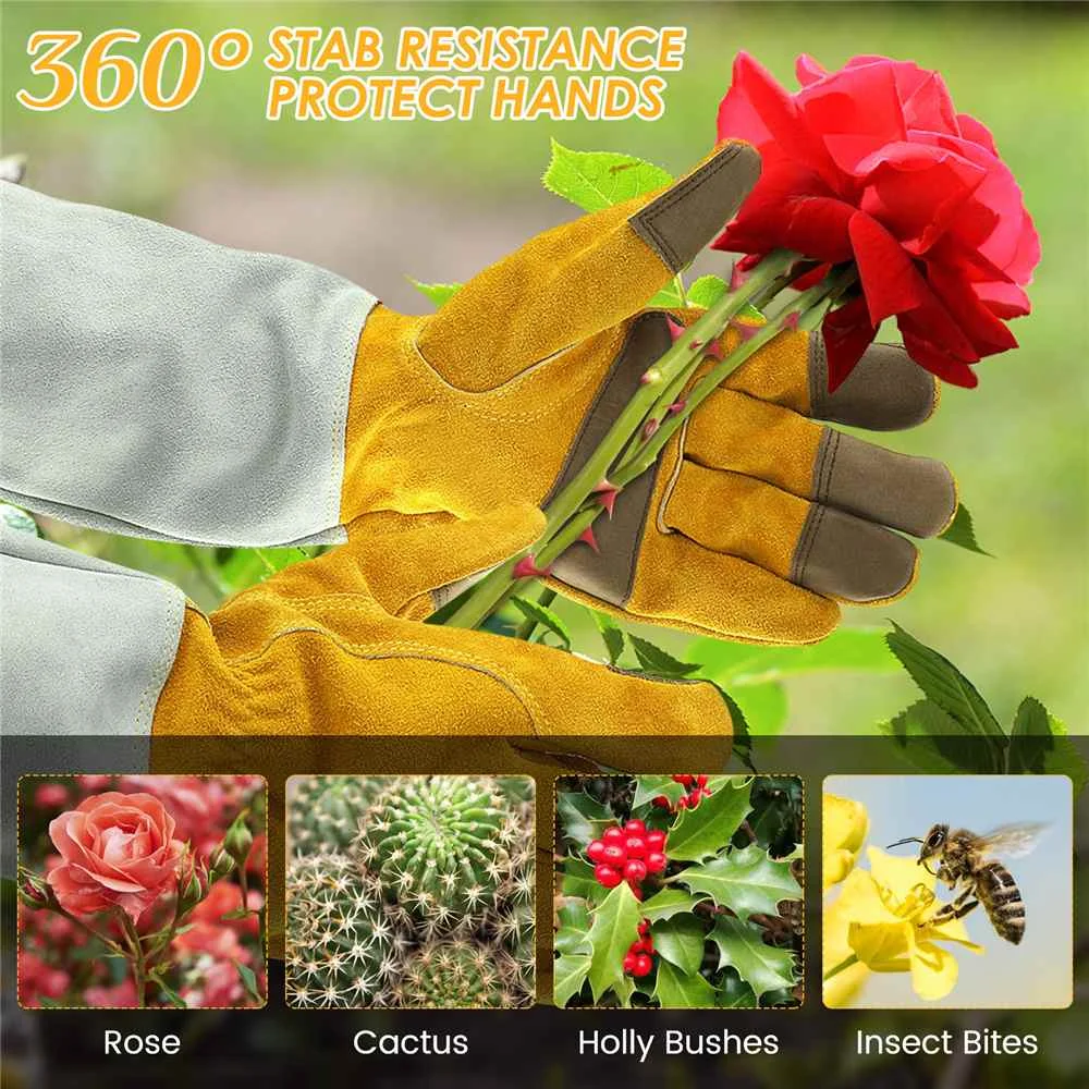 Heavy Duty Gardening Rose Pruning Gauntlet Gloves for Men and Women, Thorn Proof, Long Sleeve, Work Welding, Garden Gloves