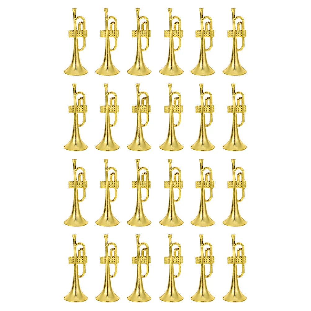 

24 Pcs Musical Instrument Model Trumpet Gold Decor Miniature Accessory DIY Adorn Household Creative Plastic Child Home Layout