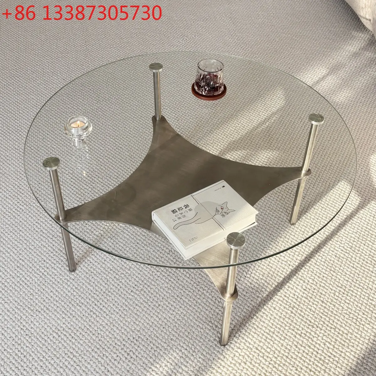 

Простой современный круглый журнальный столик из закаленного стекла для гостиной в стиле Баухаус, низкий столик из нержавеющей стали