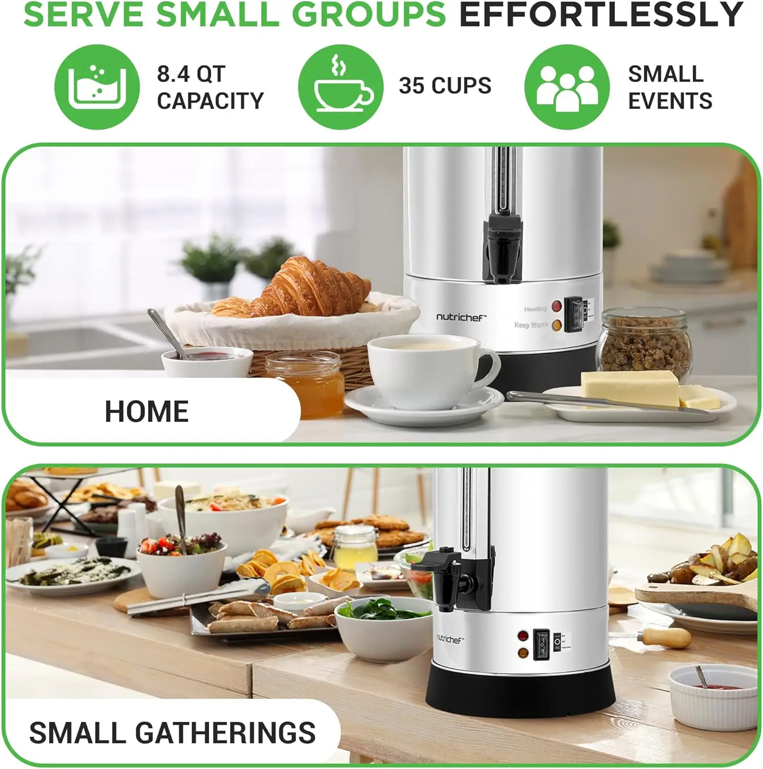 Caldaia ad acqua e distributore di acqua calda, distributore di bevande elettrico da 8 litri con coperchio di sicurezza, rubinetto antigoccia, funzione calda